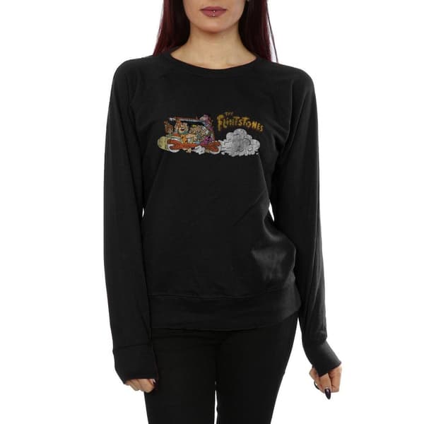 The Flintstones Womens/Ladies Family Car Distressed Sweatshirt