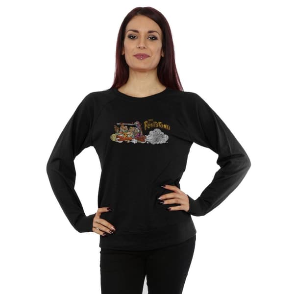The Flintstones Womens/Ladies Family Car Distressed Sweatshirt