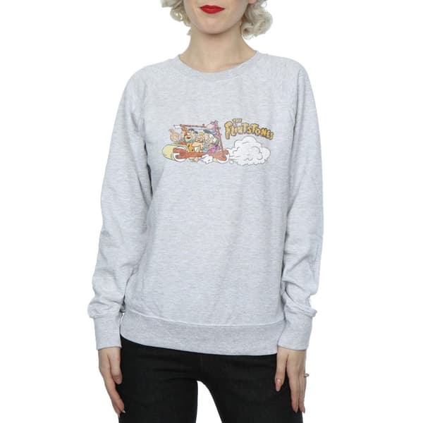 The Flintstones Womens/Ladies Family Car Distressed Sweatshirt