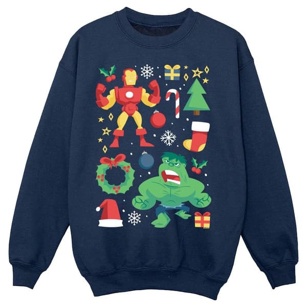 Marvel Boys Iron Man And Hulk Christmas Day Sweatshirt