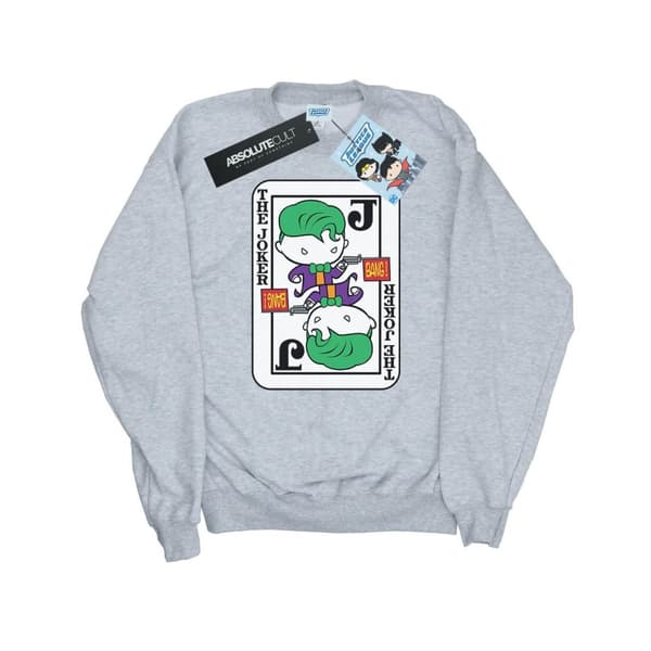 DC Comics Womens/Ladies Chibi Joker Playing Card Sweatshirt Heather Grey S