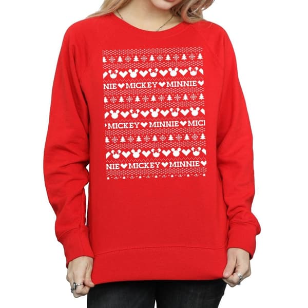 Disney Womens/Ladies Mickey And Minnie Christmas Fair Isle Sweatshirt