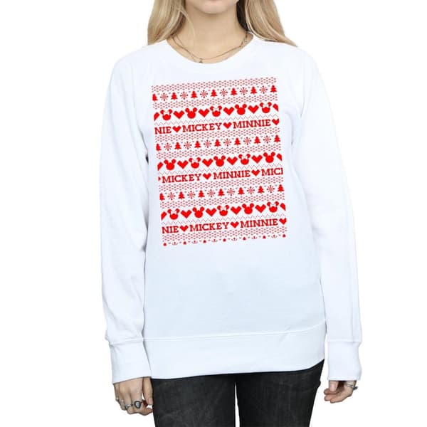 Disney Womens/Ladies Mickey And Minnie Christmas Fair Isle Sweatshirt