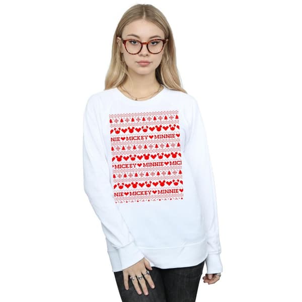 Disney Womens/Ladies Mickey And Minnie Christmas Fair Isle Sweatshirt