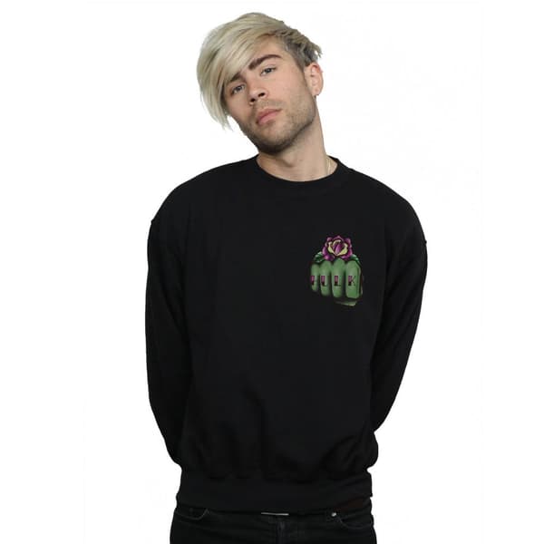 Marvel Mens Hulk Tattoo Fist Breast Print Sweatshirt