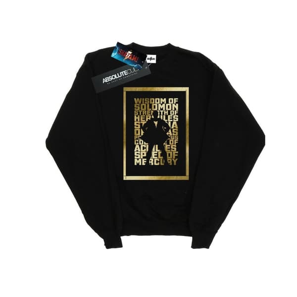 DC Comics Mens Shazam Gold Text Sweatshirt Black XXL