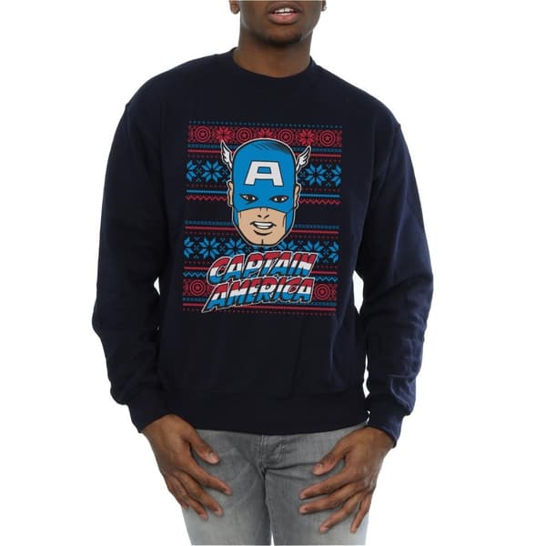 Marvel Mens Captain America Face Fair Isle Sweatshirt