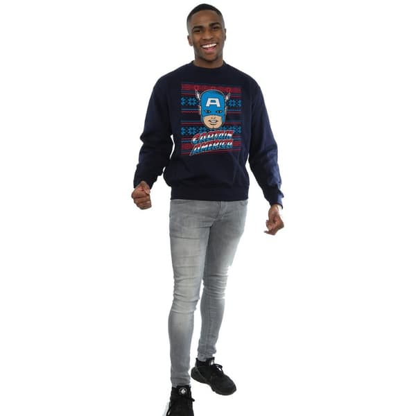 Marvel Mens Captain America Face Fair Isle Sweatshirt