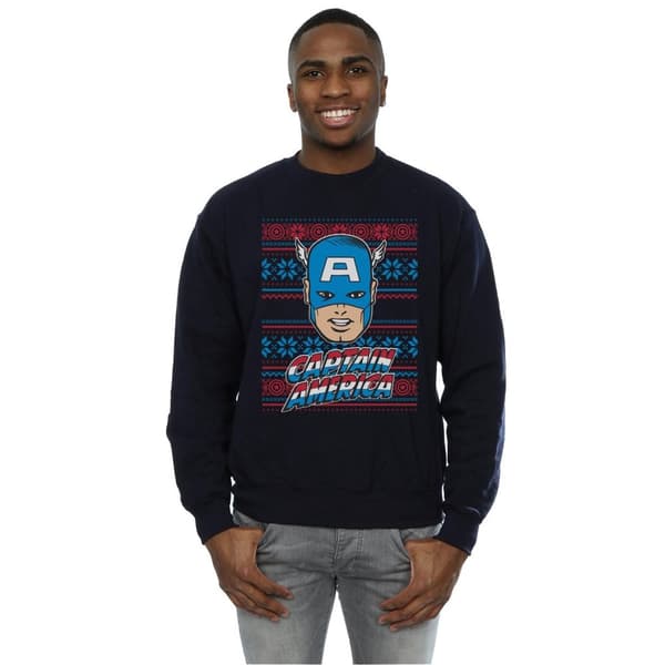 Marvel Mens Captain America Face Fair Isle Sweatshirt