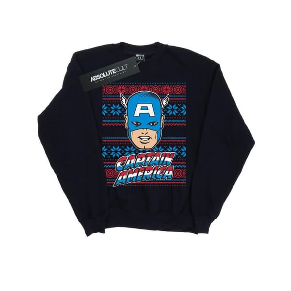 Marvel Mens Captain America Face Fair Isle Sweatshirt