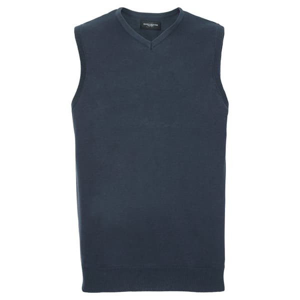 Russell Collection Mens Cotton Acrylic V Neck Sleeveless Sweatshirt French Navy M