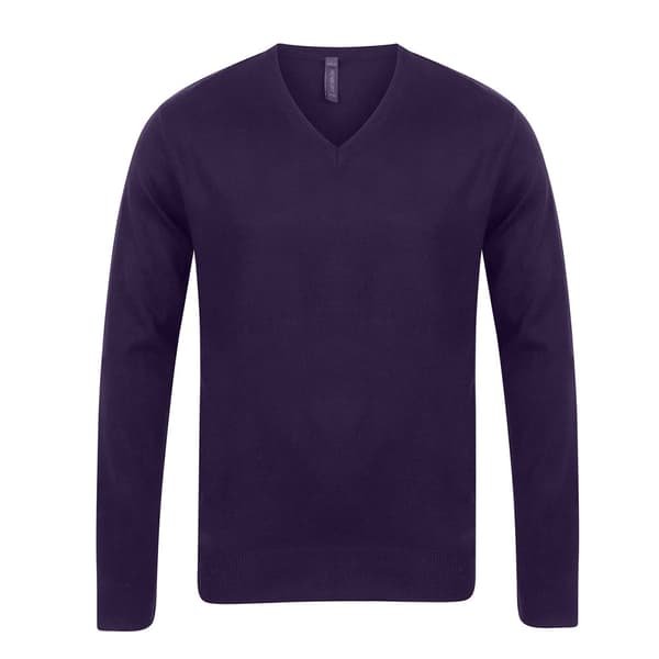 Henbury Mens Cotton Acrylic V Neck Sweatshirt Purple XXS