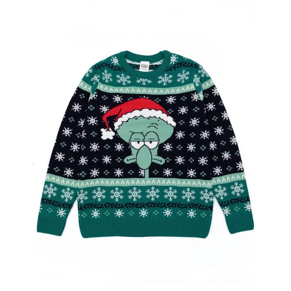 SpongeBob SquarePants Mens Squidward Christmas Jumper Green S