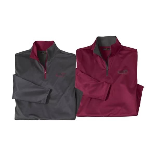 Atlas For Men Mens Half Zip Active Top (Pack of 2) Burgundy/Dark Grey M