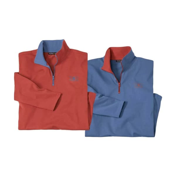 Atlas For Men Mens Half Zip Top (Pack of 2) Red/Blue/Terracotta 4XL