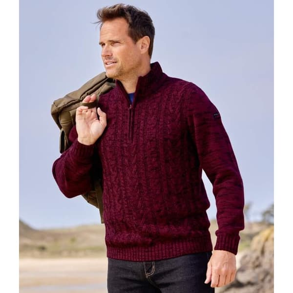 Atlas For Men Tröja i kabelstickning för män Burgundy XL