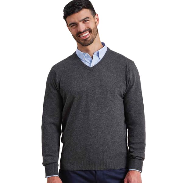 Premier Mens Knitted Cotton Acrylic V Neck Sweatshirt