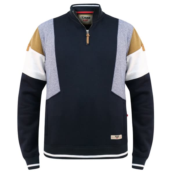 Duke Mens D555 Kenington Cut & Sew Quarter Zip Sweatshirt Navy/White/Mustard M