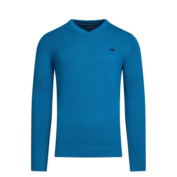 Raging Bull Mens Classic Knitted Cashmere Blend V Neck Jumper Teal 5XL