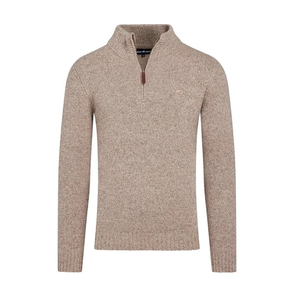 Raging Bull Mens Flecked Chunky Knit Quarter Zip Jumper Toast 3XL
