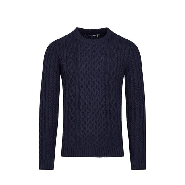 Raging Bull Mens Chunky Cable Knit Crew Neck Jumper Navy L