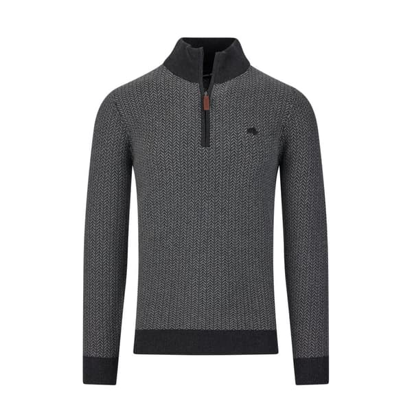 Raging Bull Mens Herringbone Textured Knit Quarter Zip Pullover Grey Marl XL