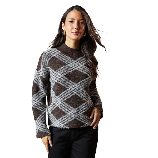 Principles Womens/Ladies Checked High-Neck Jumper Chocolate XL