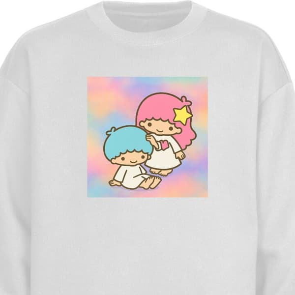 Sweatshirt | Bekväm Collegetröja för Vuxna Kawaii Sanrio Kiki Lola Little Twin Stars Vit Medium