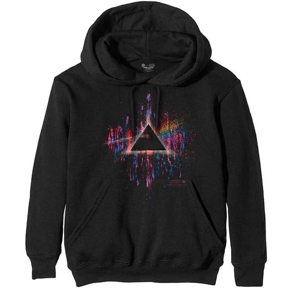Pink Floyd Unisex Pullover Hoodie: Dark Side of the Moon Pink Splatter (Medium)