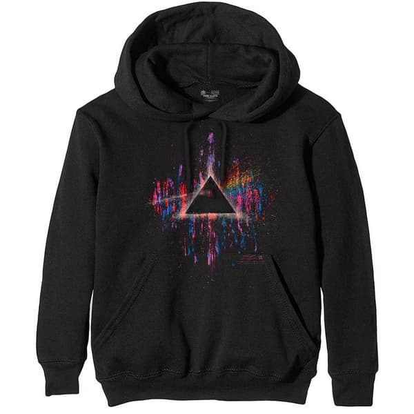 Pink Floyd Unisex Pullover Hoodie: Dark Side of the Moon Pink Splatter (Medium)