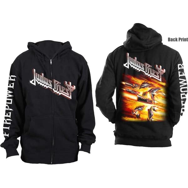 Judas Priest Unisex Zipped Hoodie: Firepower (Back Print) (Small)