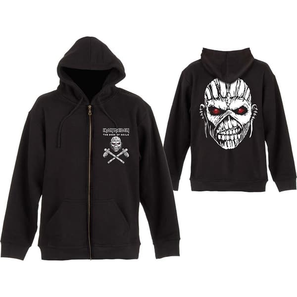 Iron Maiden Unisex Zipped Hoodie: Eddie Axe (Back Print) (Medium)
