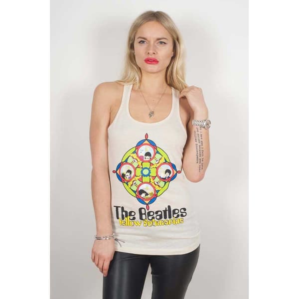 The Beatles Ladies Vest T-Shirt: Yellow Submarine & Portholes (Small)