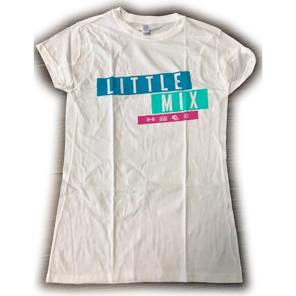 Little Mix Ladies T-Shirt: Logo Blue/Pink (Ex Tour) (Large)