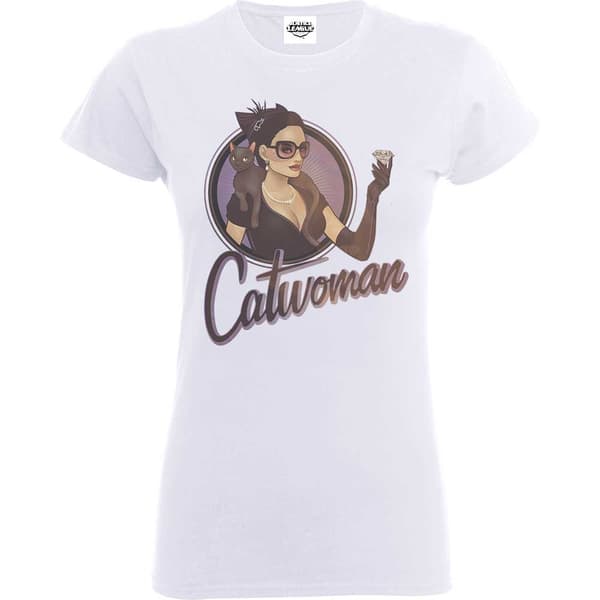 DC Comics Ladies Tee: Justice League Bombshell Catwoman Badge (Small)