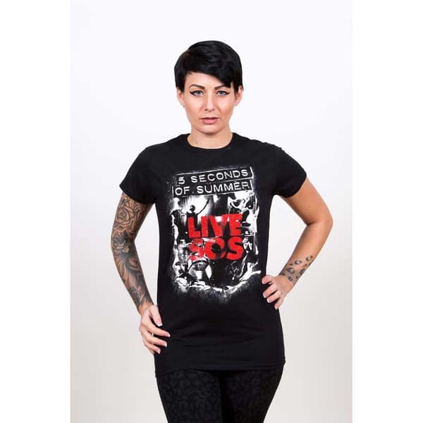 5 Seconds of Summer Ladies T-Shirt: Live SoS (Medium)