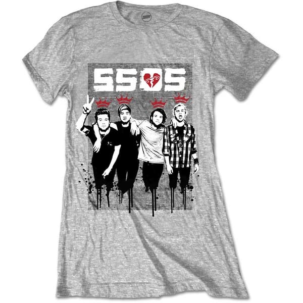 5 Seconds of Summer Ladies T-Shirt: 2 Finger Dripped (Medium)