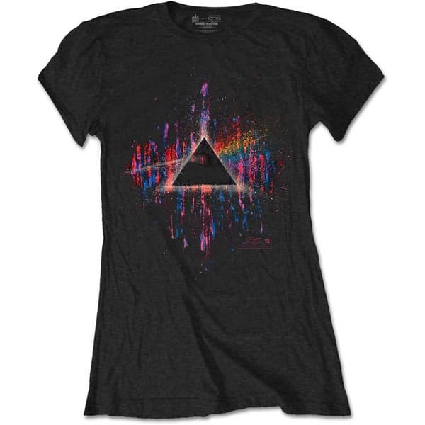 Pink Floyd Ladies T-Shirt: Dark Side of the Moon Pink Splatter (Medium)