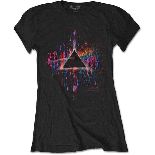 Pink Floyd Ladies T-Shirt: Dark Side of the Moon Pink Splatter (Medium)