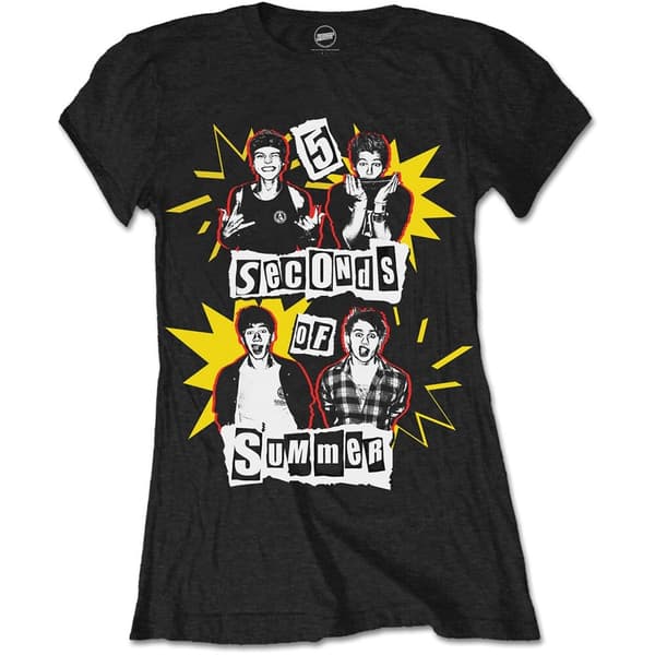 5 Seconds of Summer Ladies T-Shirt: Punk Pop Photo (X-Large)