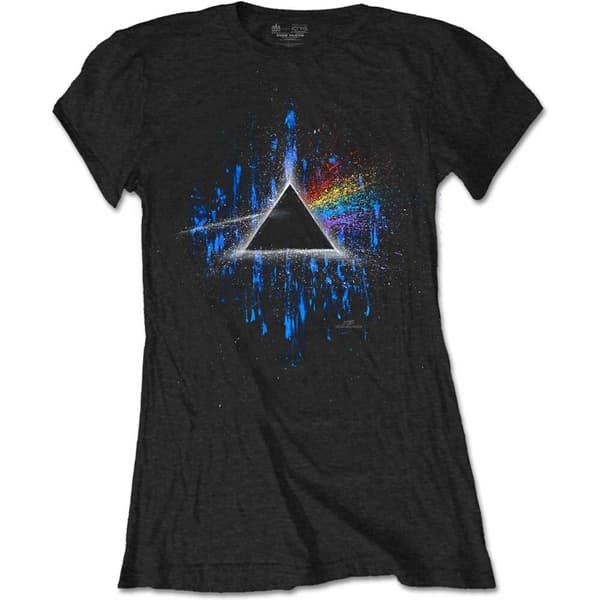 Pink Floyd Ladies T-Shirt: Dark Side of the Moon Blue Splatter (Large)