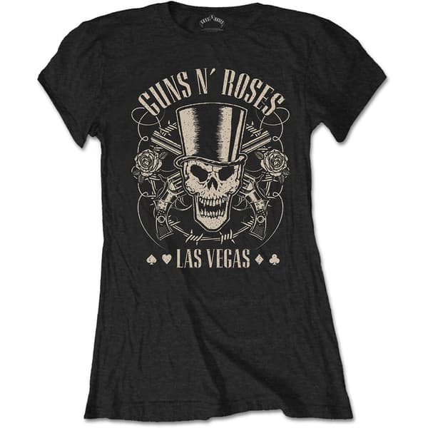 Guns N' Roses Ladies T-Shirt: Top Hat, Skull & Pistols Las Vegas (Large)