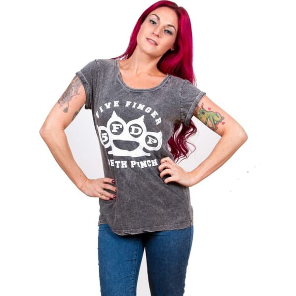 Five Finger Death Punch Ladies Tee: Knuckleduster (Acid Wash) (X-Small)