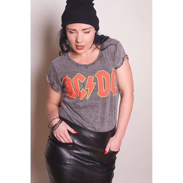 AC/DC Ladies Tee: Classic Logo (Acid Wash) (X-Small)