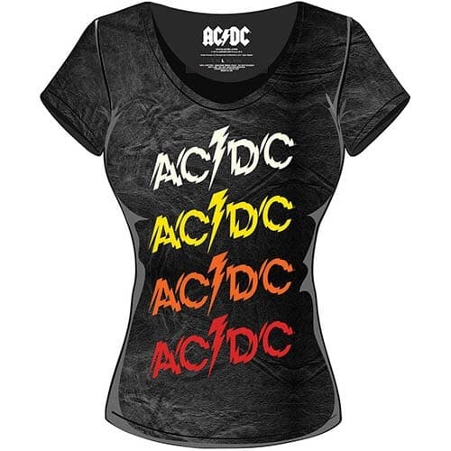 AC/DC Ladies Fashion Tee: Powerage Repeat (Acid Wash) (Small)