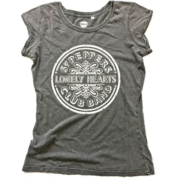The Beatles Ladies Acid Wash T-Shirt: Sgt Pepper Drum (Caviar Beads) (Medium)