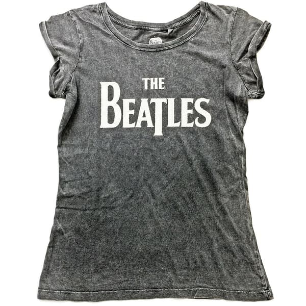 The Beatles Ladies Fashion Tee: Drop T Logo (Acid Wash/Caviar Beads) (X-Large)