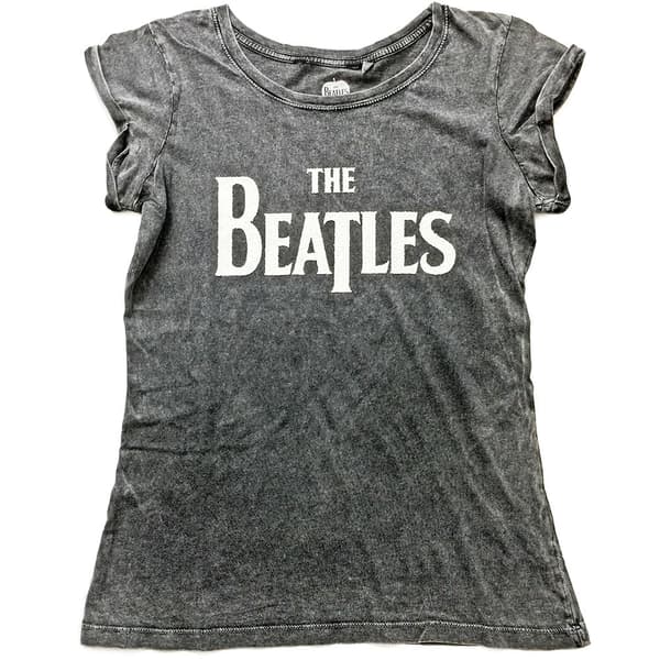The Beatles Ladies Fashion Tee: Drop T Logo (Acid Wash/Caviar Beads) (X-Large)