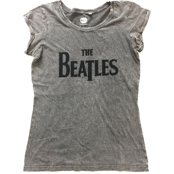 The Beatles Ladies Fashion Tee: Drop T Logo (Acid Wash/Caviar Beads) (XX-Large)
