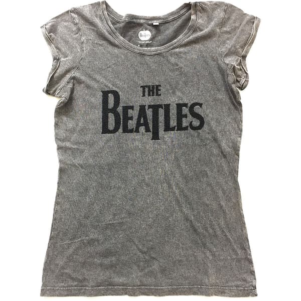 The Beatles Ladies Fashion Tee: Drop T Logo (Acid Wash/Caviar Beads) (XX-Large)